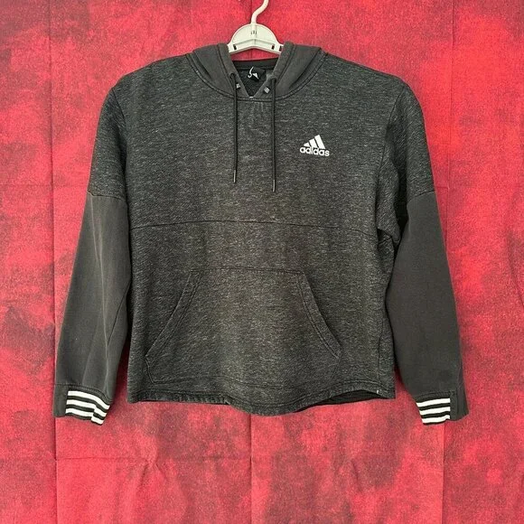 ADIDAS MEN'S GRAY & DARK GRAY HOODIE THREE -STRIPES ON THE CUFFS, L (LARGE) - Picture 3 of 13